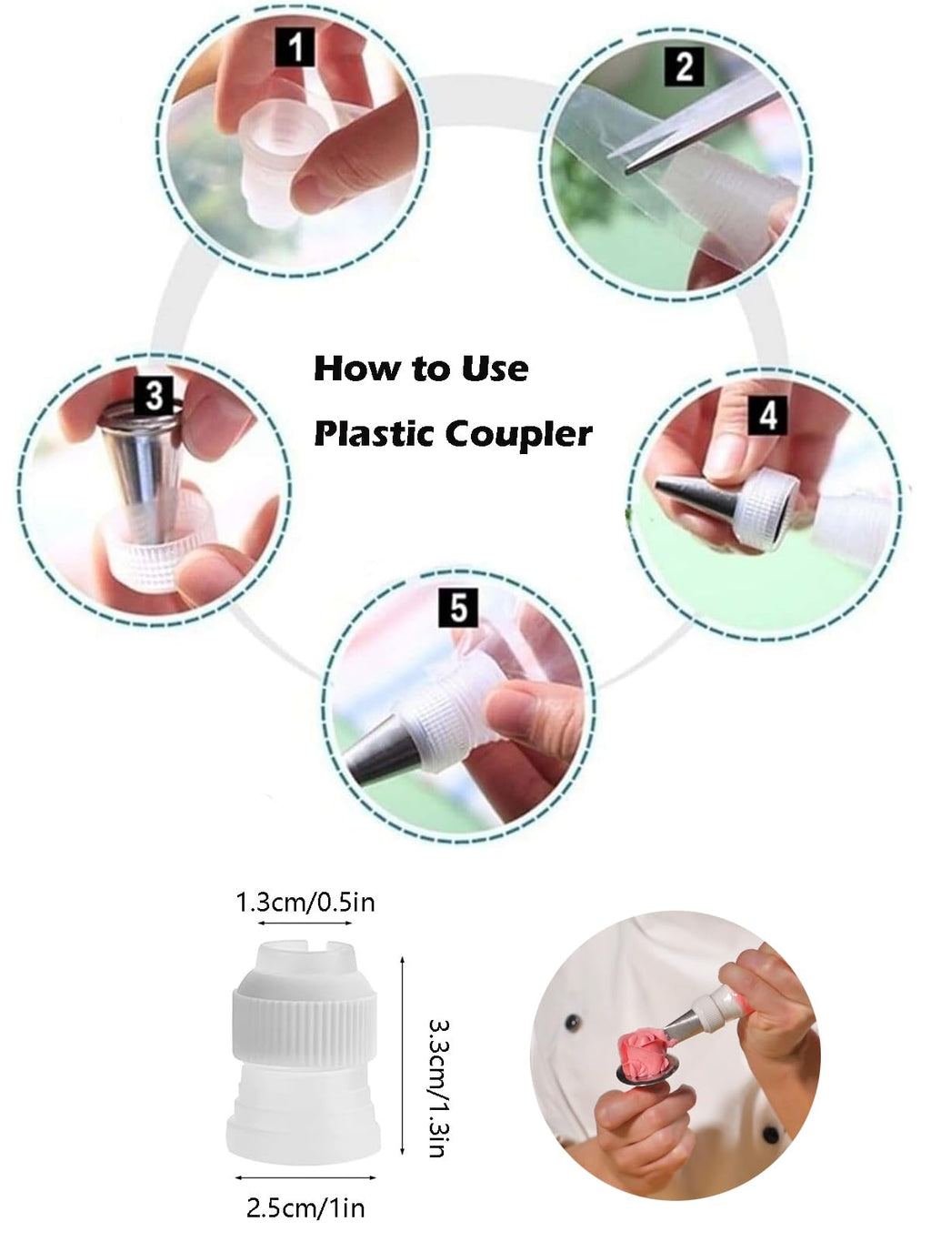 Petal Piping Tips Set with Coupler,101s,101,102,103,104 Rose Icing Flower Tip for Small Roses,Petals,Ruffles,Bows,Pansies& Standard Coupler for Switching