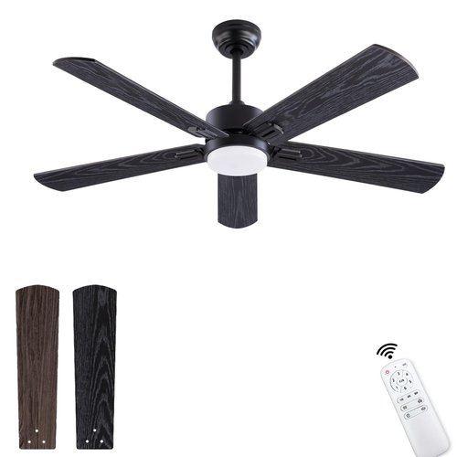 QUTWOB 52" Ceiling Fans with Light and Remote,Farmhouse 5 Blades Quiet Reversible DC Motor Ceiling Fans for Modern Indoor/Outdoor/Patio/Living Room/Bedroom(Black/Walnut)