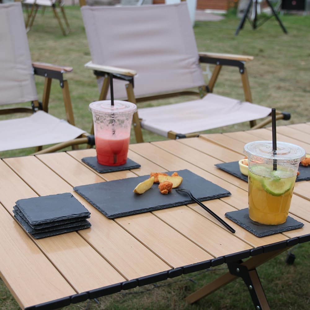 GDYIHANG 15 x 10 inch 4-piece set of slate cheese board, natural black slate cooked food board, dining tray, display blackboard, used for sushi, parties, gifts, meat, appetizers, laser engraving.