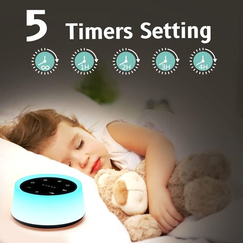 ColorsNoise Sound Machine - 30 Soothing Sounds & 12 Color Night Light | Memory Function (Black)