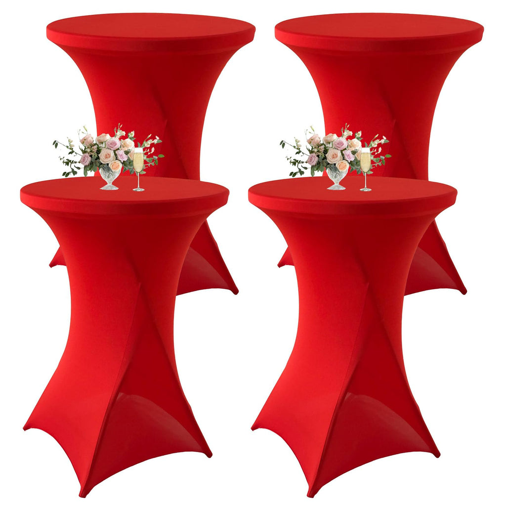 4Pack Red Cocktail Table Cover 32x43 Inch Fitted Stretch Cocktail Tablecloth for Round Table Top Cover High Top TableCloths for Party Bar Pub Wedding