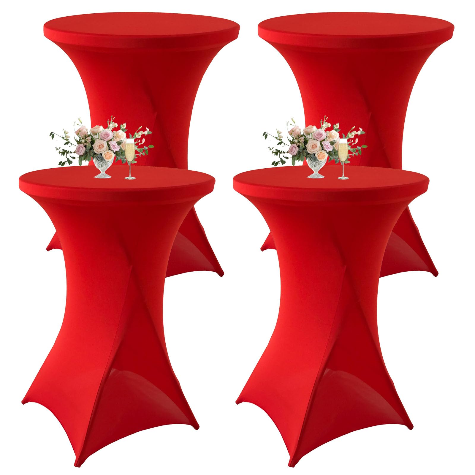 4Pack Red Cocktail Table Cover 32x43 Inch Fitted Stretch Cocktail Tablecloth for Round Table Top Cover High Top TableCloths for Party Bar Pub Wedding