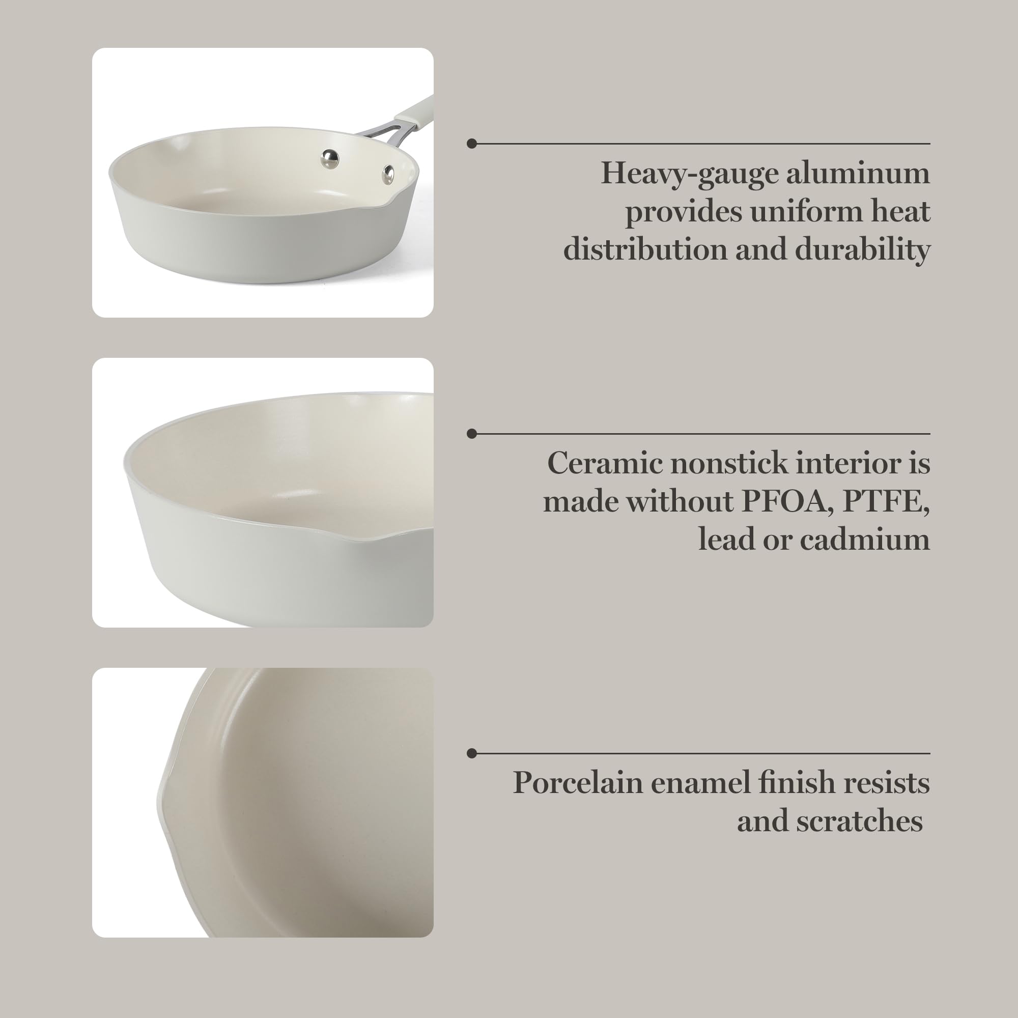 Martha Stewart Heathland 8 Inch Aluminum Fry Pan Cookware Non-Toxic Premium Ceramic Non Stick Frying Pan, Kitchen Egg Pan, Omelet Pan, Always Pan, Pots and Pans, Linen White, Induction Safe