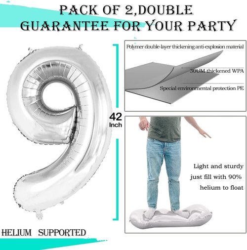 GOER Jumbo 42-Inch Number 19 Balloons - Sweet 19 Birthday Party Decorations in Silver
