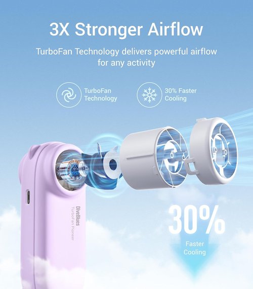 Diveblues TurboBear Portable Handheld Fan - 5-Speed Rechargeable Mini Cooling Fan for Travel