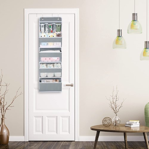 Univivi Door Hanging Organizer Nursery Closet Cabinet Baby Storage with 4 Large Pockets and 3 Small PVC Pockets for Cosmetics, Toys and Sundries with Gift Box (Grey)