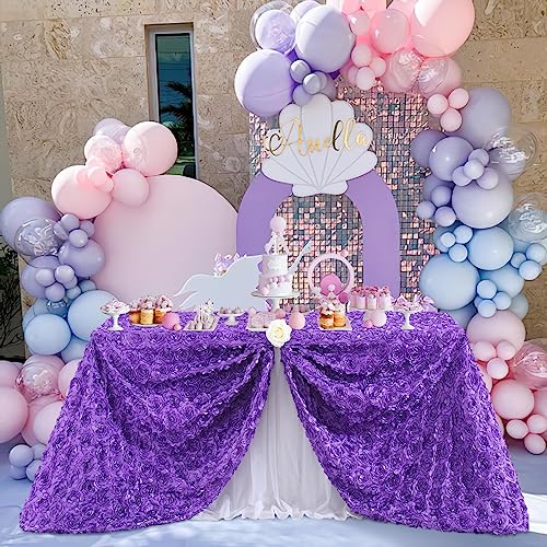 Purple Rosette Satin Tablecloth 90x132 Inches for Wedding & Party Decor - Variation of Purple / 132" x 90"