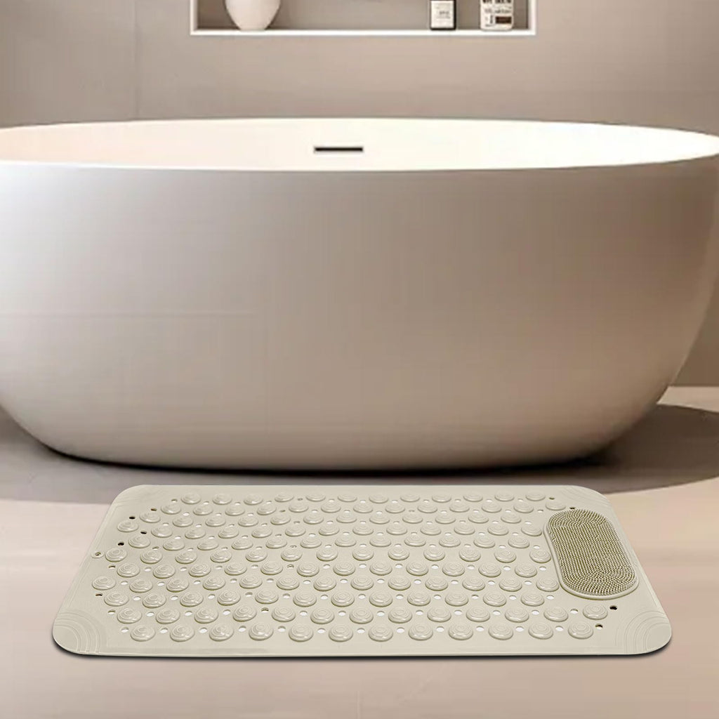 Bathtub Mat 27x14 inch Non Slip Shower Mat with Suction Cups, Anti Slip Shower Mat with Drain Holes Foot Scrubber, Machine Washable Bath Tub Shower StallMat (Khaki)