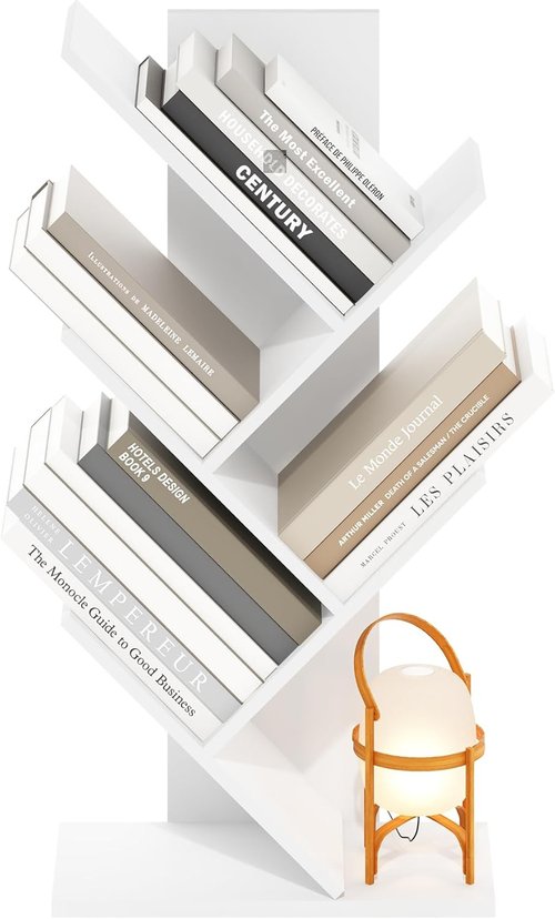 Furinno 5-Tier Tree Bookshelf - Stylish Angled Open Design for Room Decor | White, 8.4 x 15.7 x 30.3