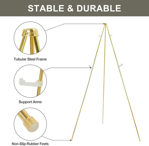 DANMO Adjustable Metal Easel Stand - 63'' Wedding Sign Display in Elegant Gold Finish