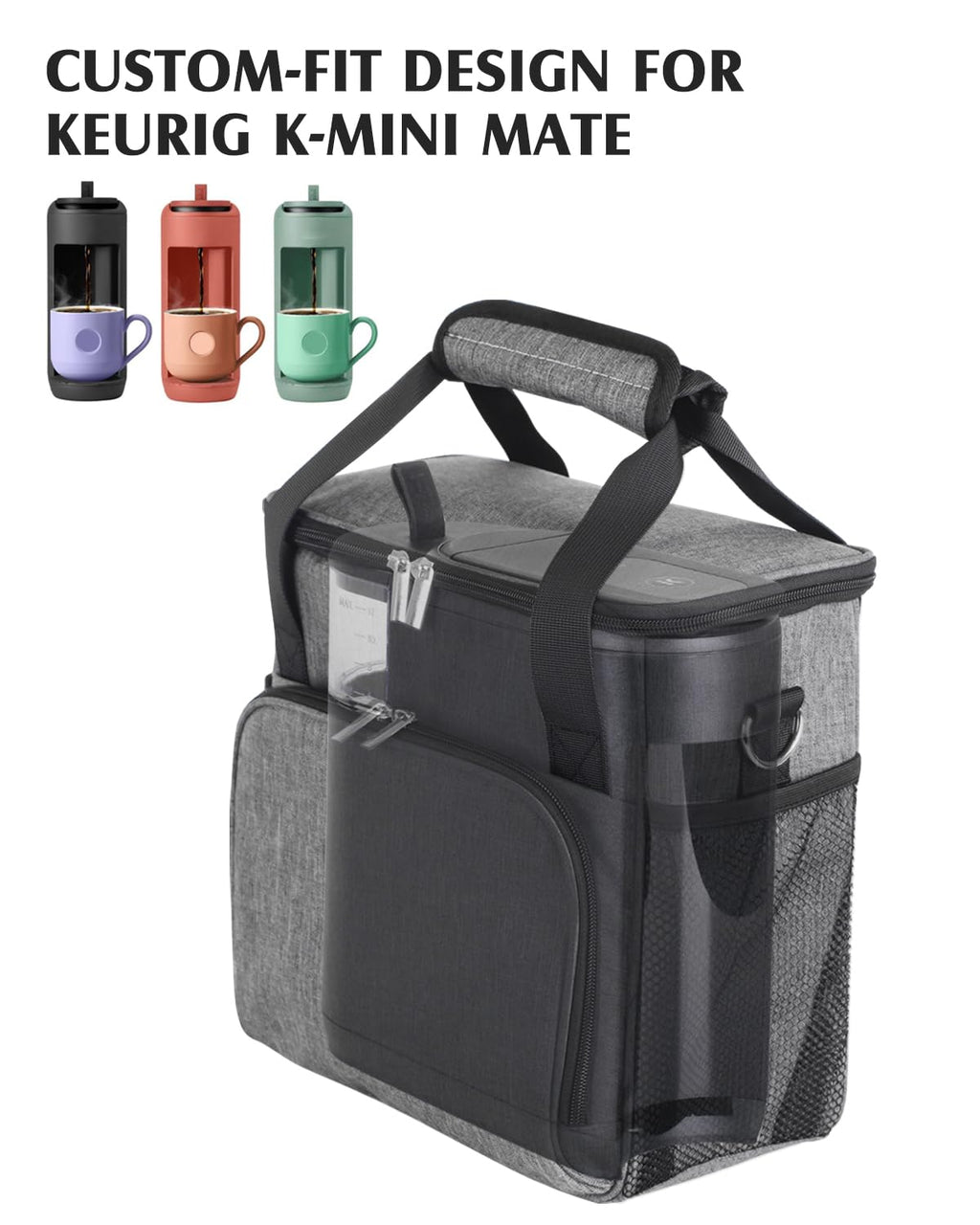 JISHAHS Travel Carrying Bag for Keurig K-Mini Mate Coffee Maker, Single Serve Coffee Brewer Portable Storage Bag with 3-Way Carry, Padded Multi-Pocket Storage Accessories