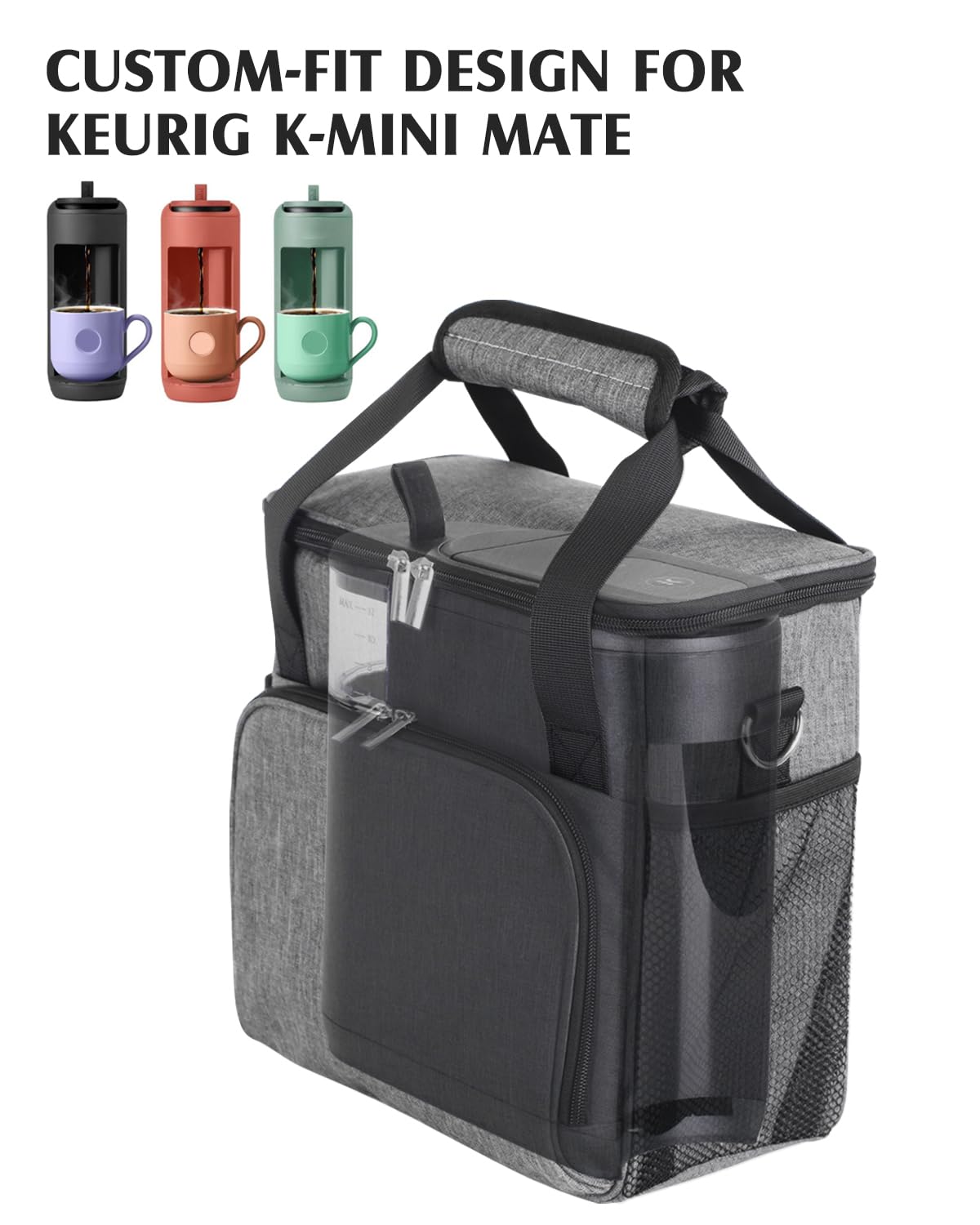 JISHAHS Travel Carrying Bag for Keurig K-Mini Mate Coffee Maker, Single Serve Coffee Brewer Portable Storage Bag with 3-Way Carry, Padded Multi-Pocket Storage Accessories