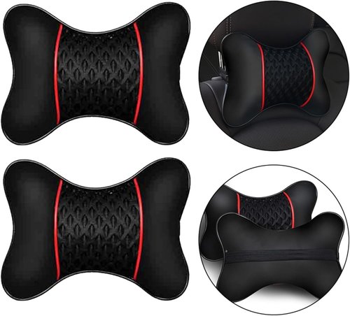 Loszaral 2Pcs Car Headrest Pillow, 28cm PU Leather Car Neck Support Pillow, Car Seat Head Neck Pillow for Driving Traveling