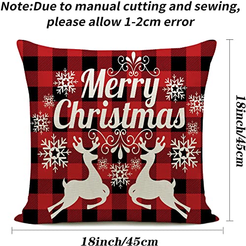 Hlonon Christmas Pillow Covers Set of 4 - 18x18 Inch Cotton Linen