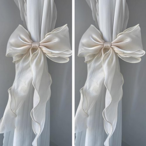 2 Pack French Silky Bow Curtain Tiebacks, Elegant Lace Ribbon for Curtains Decorative Rope Accessories Home Décor (Pink,2)