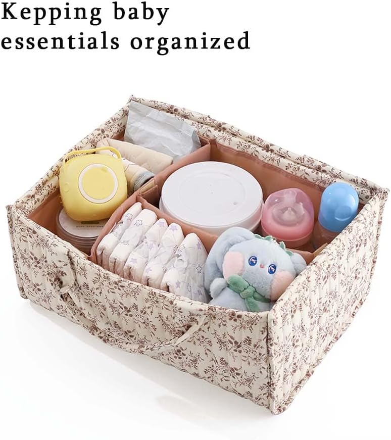 MOMIGO Floral Baby Diaper Caddy Organizer - Stylish Water-Resistant Nursery Storage Basket | Perfect for Diapers & Wipes (Orange)