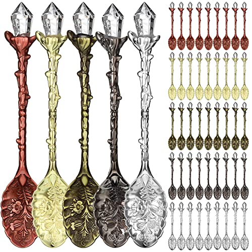 Honoson Vintage Crystal Coffee Spoon Set 50 Pieces - Retro Teaspoons, Elegant Tableware