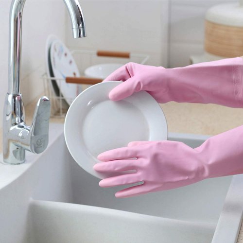 HSL Household Cleaning Gloves - 2 Pairs Reusable Kitchen Dishwashing Gloves with Latex Free, Cotton lining, Waterproof, Non-Slip, Ideal for Dishes, Household Chores, and Gardening (Medium)