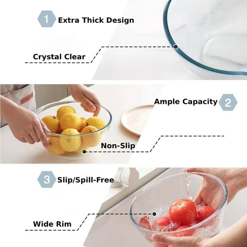 Cuiselect Glass Mixing Bowls Set - 5-Piece Nesting Bowls with Lids | Dishwasher, Microwave & Freezer Safe