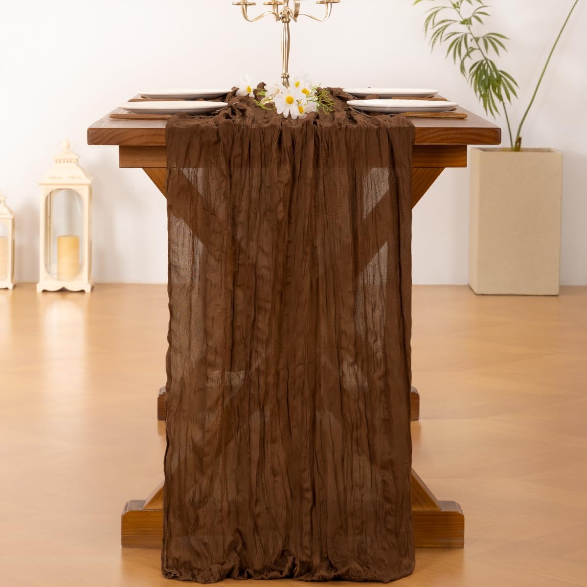 Socomi 10-Piece Brown Coffee Cheesecloth Table Runner - 120-Inch Rustic Boho Decor for Weddings & Events