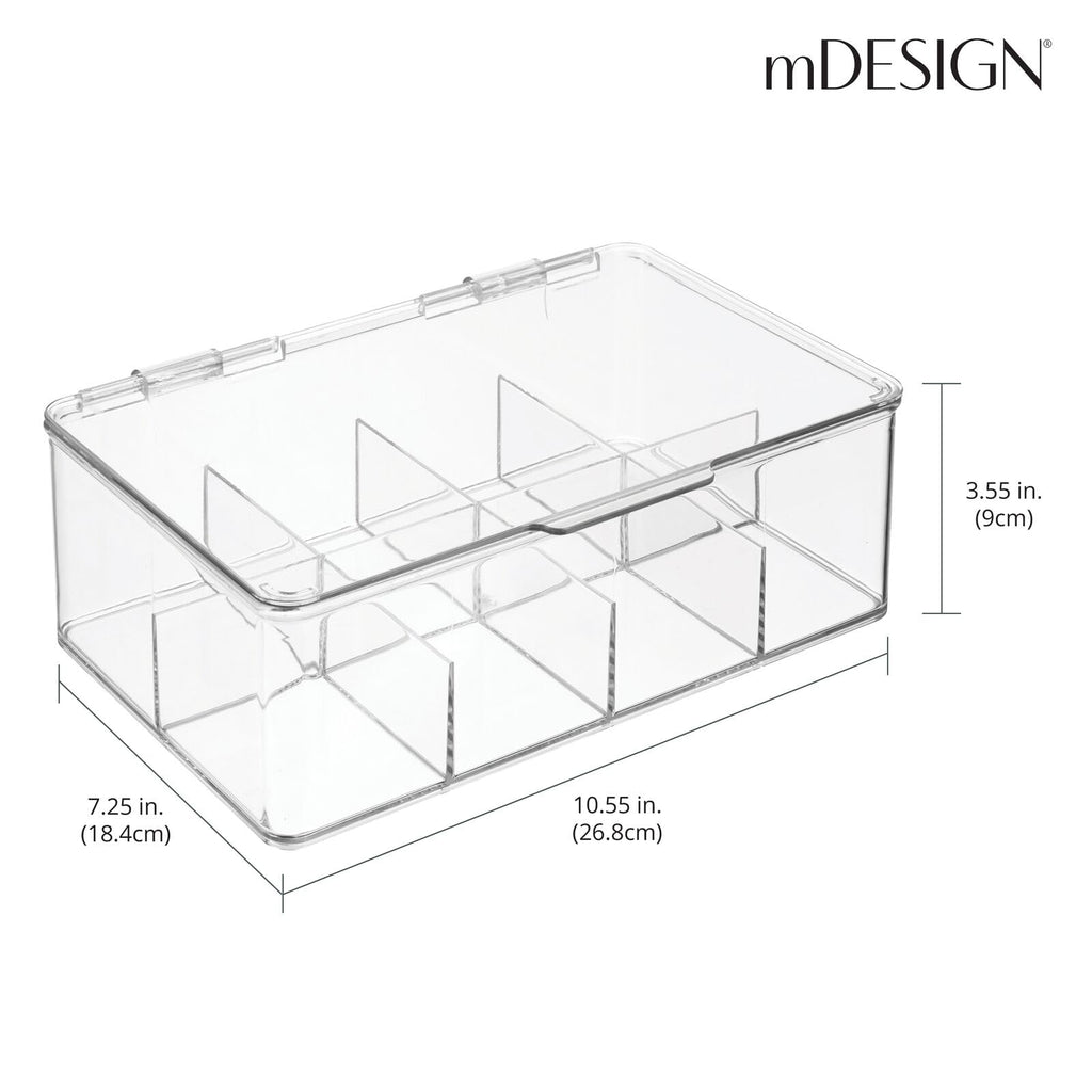 mDesign Tea Bag Single Serve Pouch Divided Box Holder Organizer, Clear