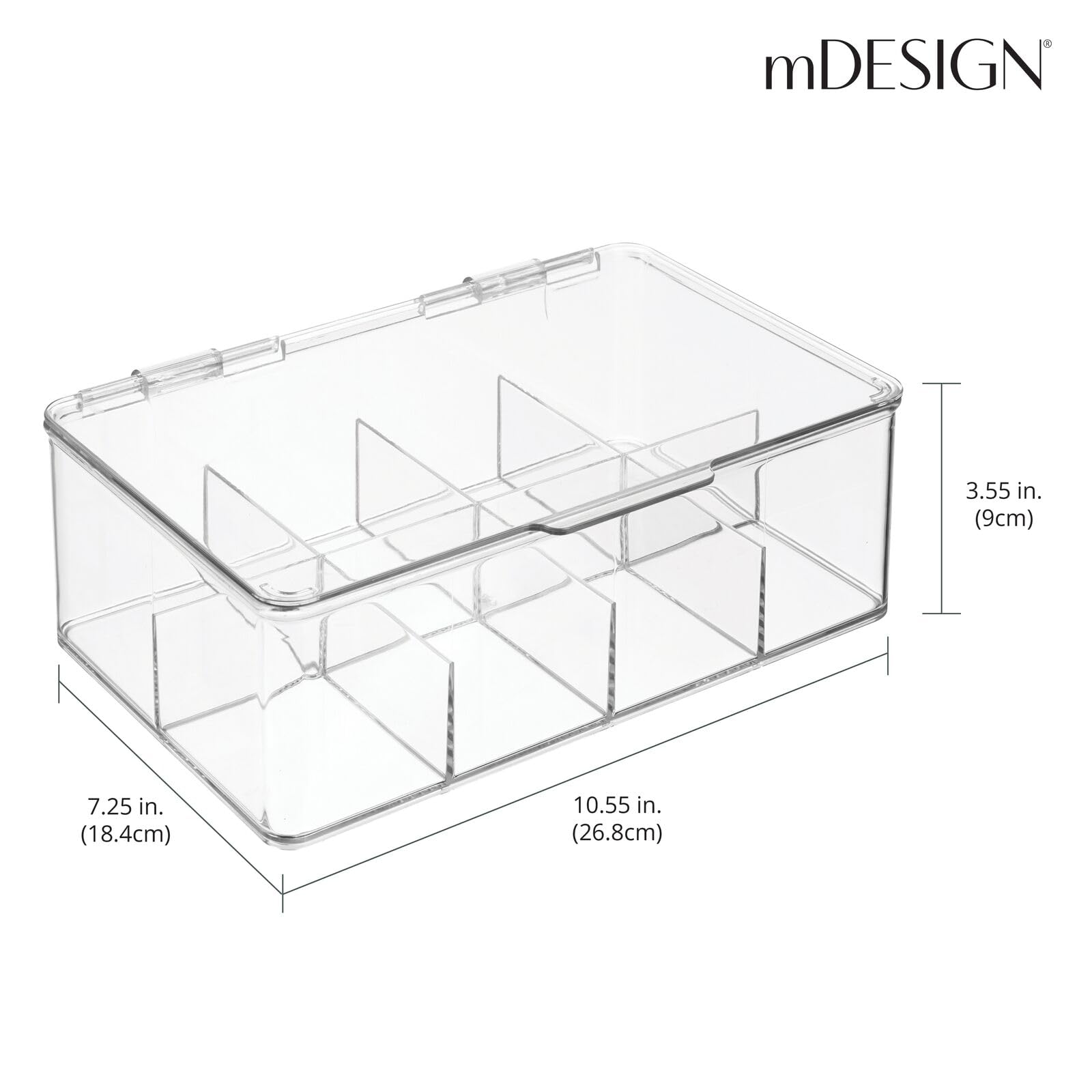 mDesign Tea Bag Single Serve Pouch Divided Box Holder Organizer, Clear