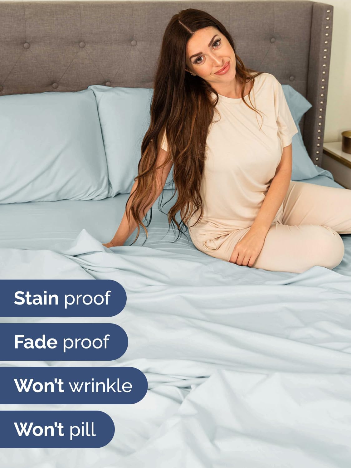 Skiennix Extra Deep King Sheet Set - 6 Piece Breathable Cooling Bedding - Soft, Wrinkle-Free Ice Blue
