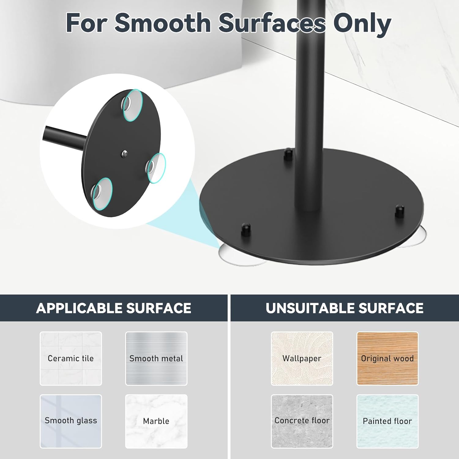 SetSail Suction Cup Toilet Paper Holder - Free Standing Stainless Steel Design | Weighted Base, Black