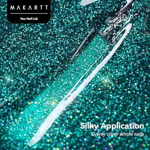 Makartt Christmas Green Glitter Gel Polish 15ml Sparkly Tinsel Shimmer UV Soak Off