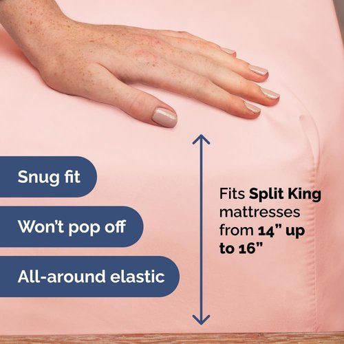 Flex Top Split Head King Sheet Set - Comfy, Breathable & Cooling Luxury Bedding - Deep Pockets, Soft Oeko-Tex - Baby Pink