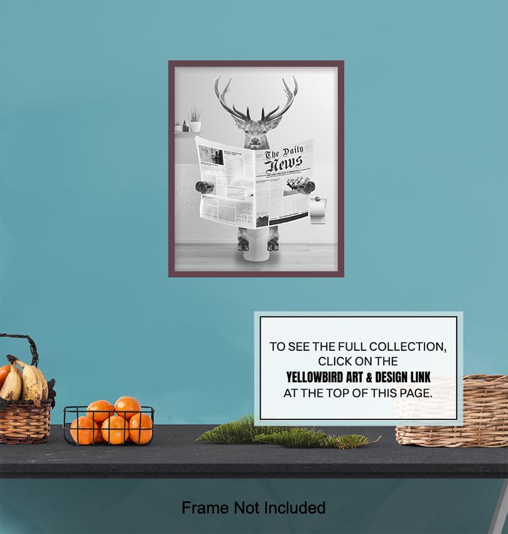 Skiennix Bathroom Wall Art - Deer Hunting Decor | Funny Elk Artwork for Men & Kids - Unframed Print