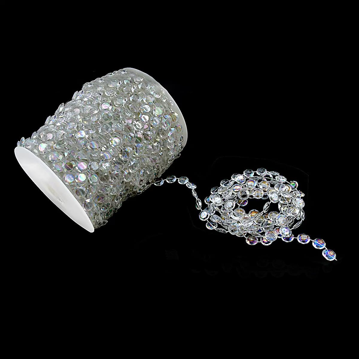 99ft Crystal Beads Garland Strand, Iridescent Clear Acrylic Diamond Beads String Roll for Crafts, Beaded Curtains, Wedding Party Decorations, Plastic Crystal Garland for Christmas Tree Ornaments