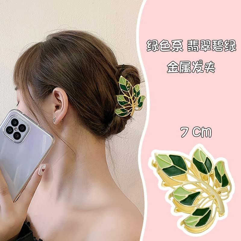 Green Metal Flower Leaf Hair Claw Clips - 2 Pack Strong Hold Non-Slip