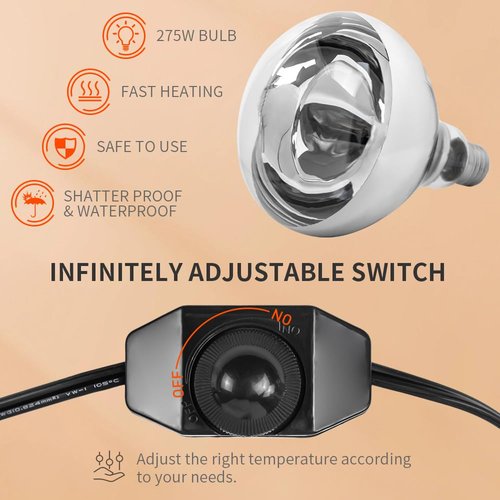DUEBEL 275W Food Heat Lamp with Stepless Dimmer, Portable Pretzel Warmer Light with Adjustable Gooseneck & Stand, E27 Bulb for Buffet, Catering, BBQ, Concession Stand, Restaurant & Home Kitchen