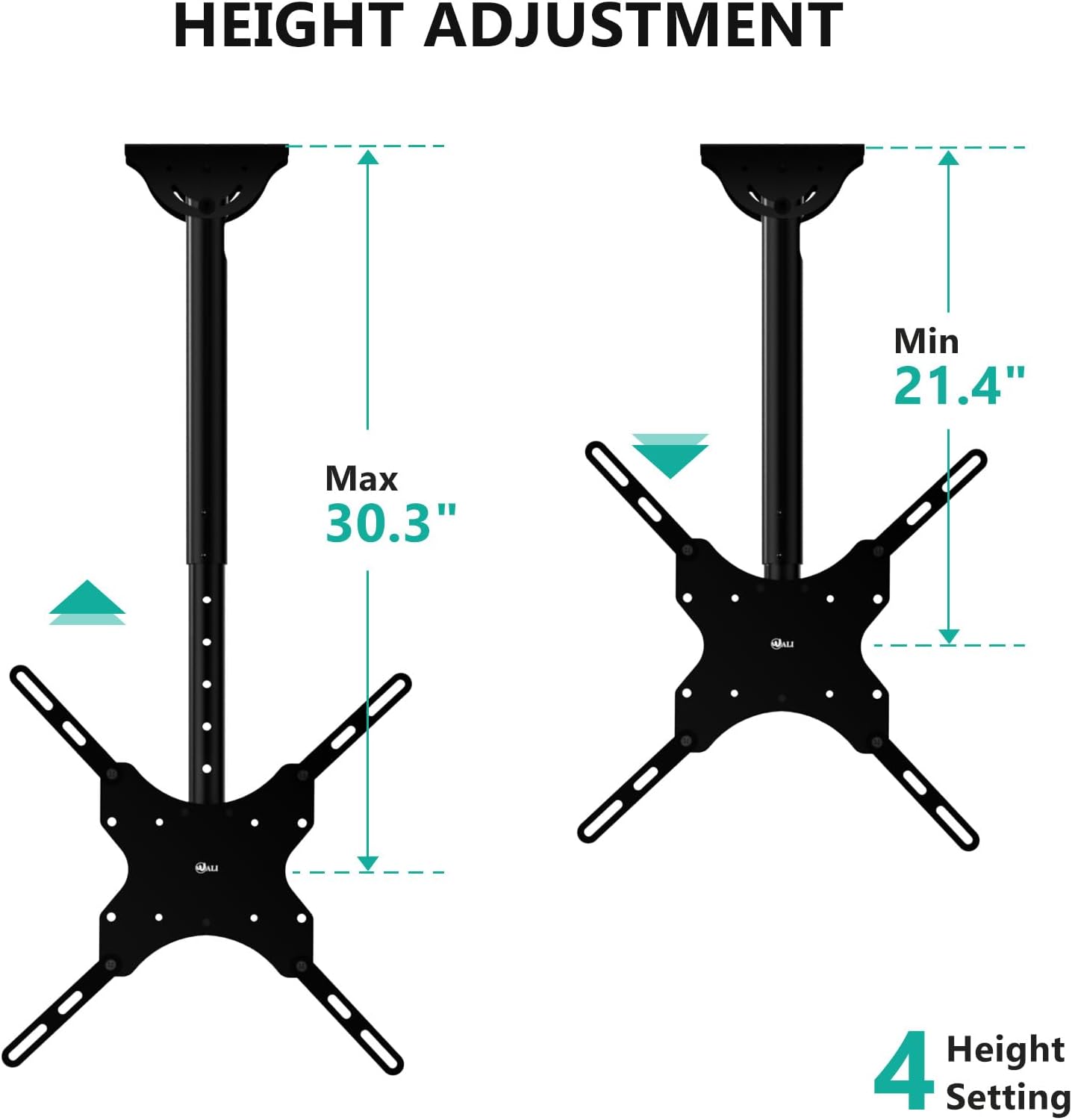 WALI Ceiling TV Mount - Adjustable Bracket for 26-65 Inch 4K TVs | Supports Up to 110 lbs, Black