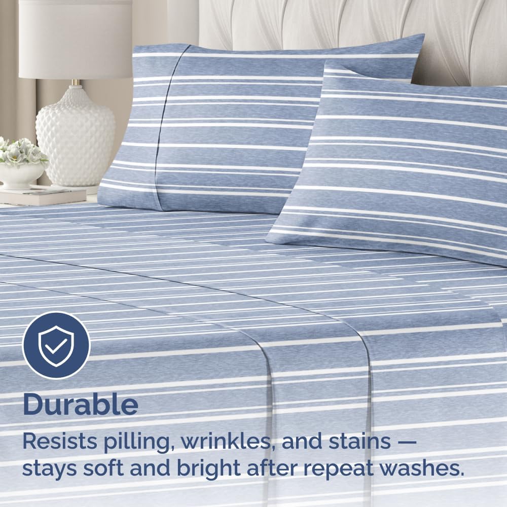 Skiennix Standard Pillow Cases - Ultra-Soft Hotel Quality Covers | Comfy, Wrinkle-Free, Stain Resistant - 2 Piece Set in Blue Stripes