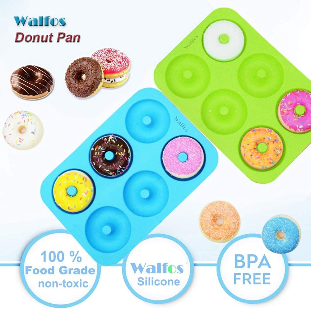 Walfos Non-Stick Donut Pan - Silicone Doughnut Mold, BPA-Free, Easy Release | Set of 3