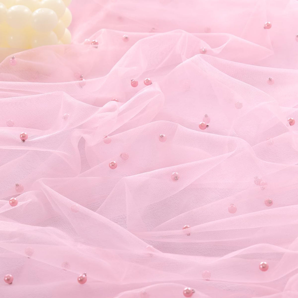 Socomi Pearl Table Runner - Tulle Pink Gauze for Spring & Easter | 10FT Dining & Party Decor