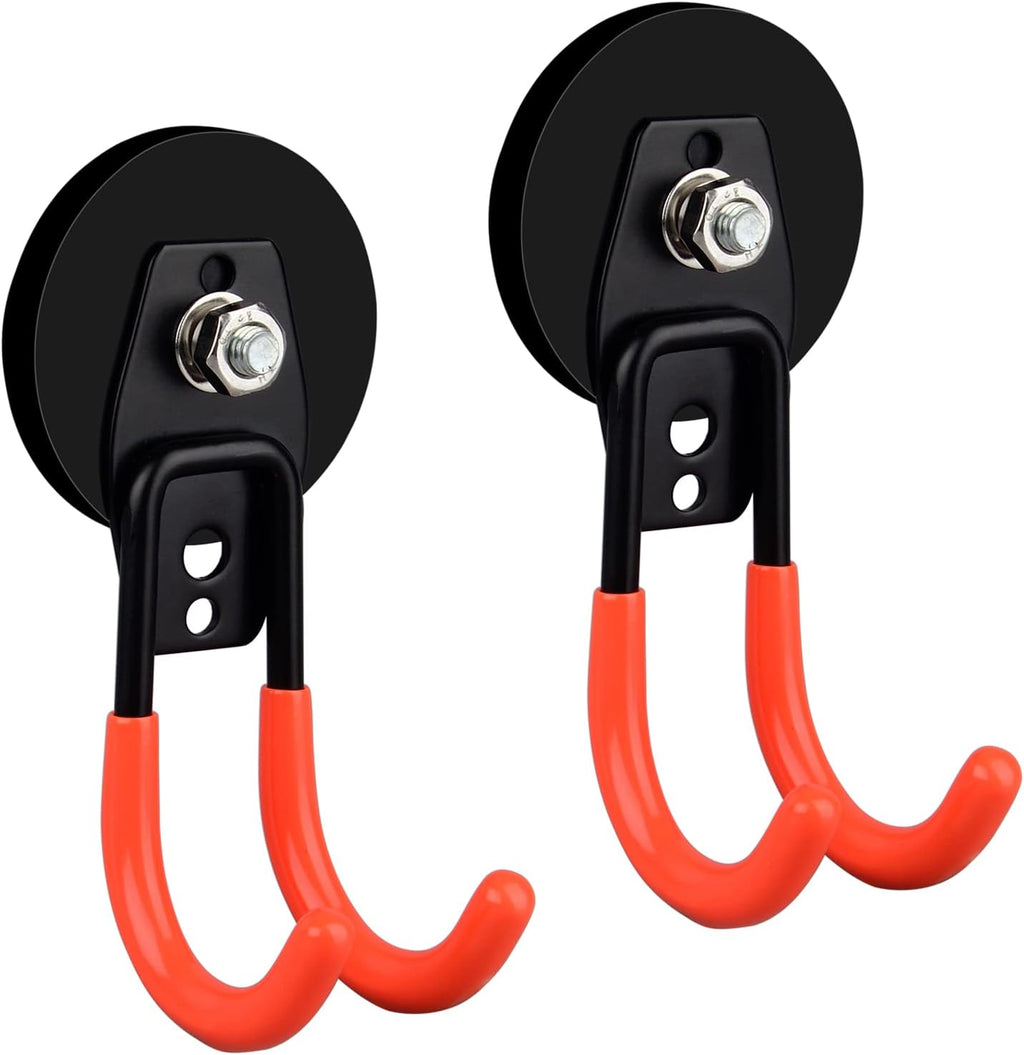 ULIBERMAGNET Heavy Duty Magnetic Hooks - 2 Pack Large J Hooks with Anti-Slip Coating for Garden Tools & Ropes