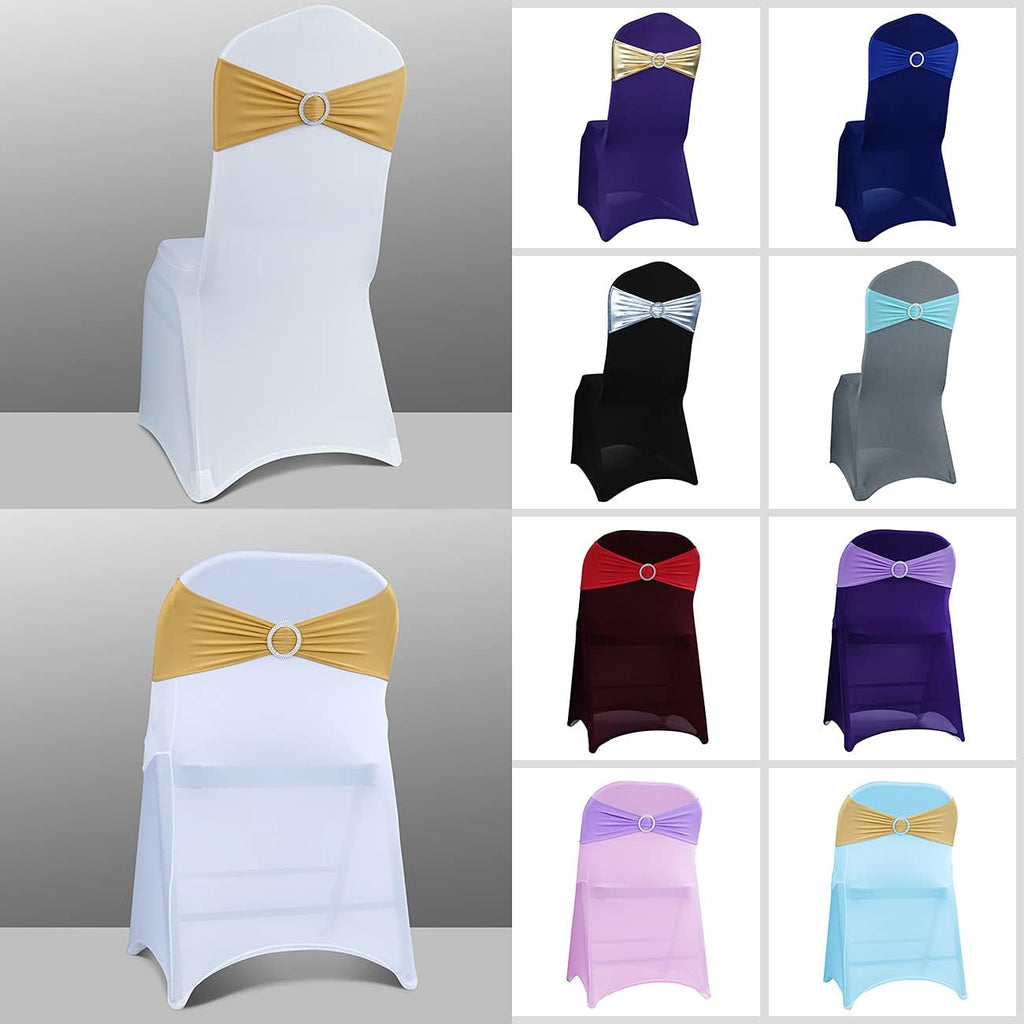 Babenest Spandex Chair Sashes - 100PCS Premium Stretch Covers with Buckle Slider for Weddings & Events | Gold