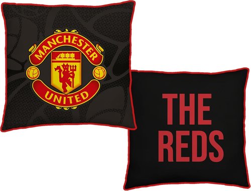 Character World Manchester United FC Official Red Cushion, Super Soft Reversible 2 Sided, Soccer Club Design, Perfect for Any Bedroom, Sofa or on The Bed 16 x 16 Inches