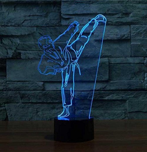 YTDZLTD Creative 3D Taekwondo Night Light 16 Colors Changing USB Power Remote Control Touch Switch Decor Lamp Optical Illusion LED Table Desk Lamp