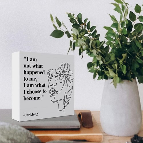 Therapy Office Desk Decor Wooden Box Sign, Mental Health Decor for Home School Counseling Decoration Mental Health Gift for Counselor Psychologist Therapist, I Am What I Choose to Become