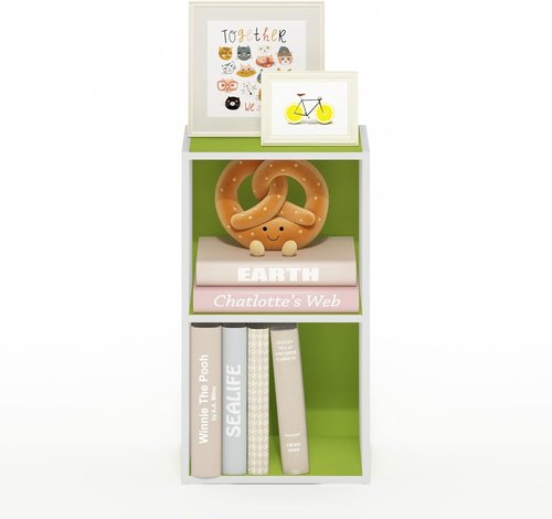 Furinno PASIR 2-Tier Modern Bookshelf - Easy Assembly Open Shelves Bookcase | Green/White Finish
