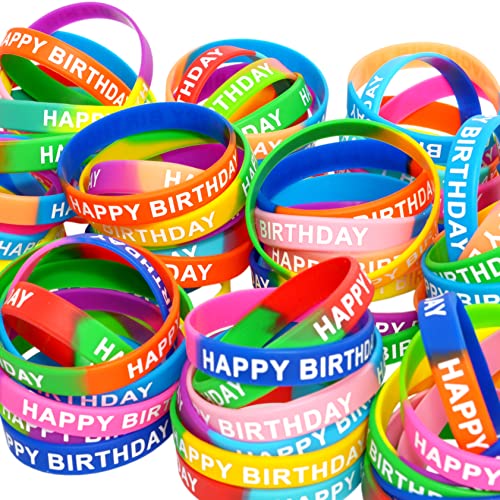 88 Pack Birthday Rubber Wristbands - 22 Colorful Styles