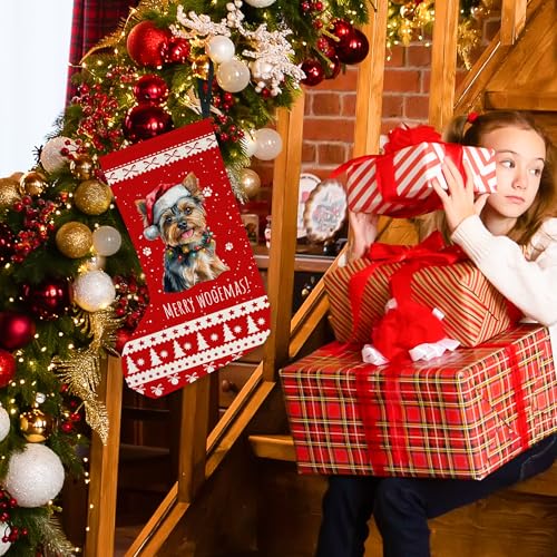 Yorkshire Terrier Christmas Stocking Dog Gift with Hanging Rope - Festive Holiday Decor