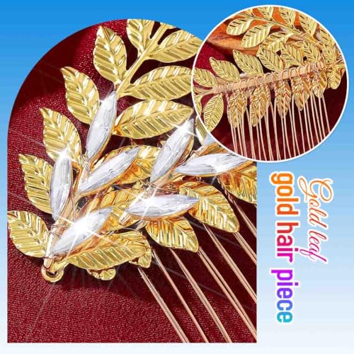 Yean Gold Leaf Laurel Bridal Hair Comb Crystal Wedding Hair Piece