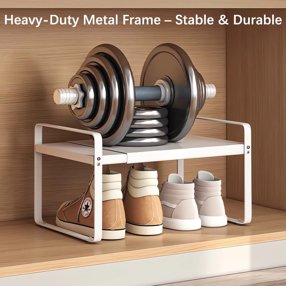 Skiennix Expandable Metal Shoe Rack - Heavy-Duty Free-Standing Shelf | Adjustable Width 14.9"–23.6" for Closets & Entryways
