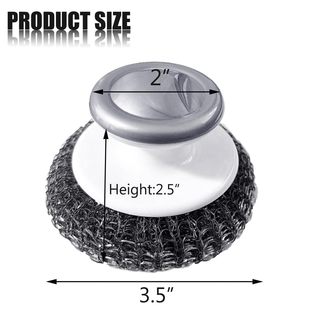 Stainless Steel Wool Scrubber with Handle, Heavy Duty Dish Scrubber, Steel Brush for Cleaning Pots, Pans, Grills, Sink (4 Pack)