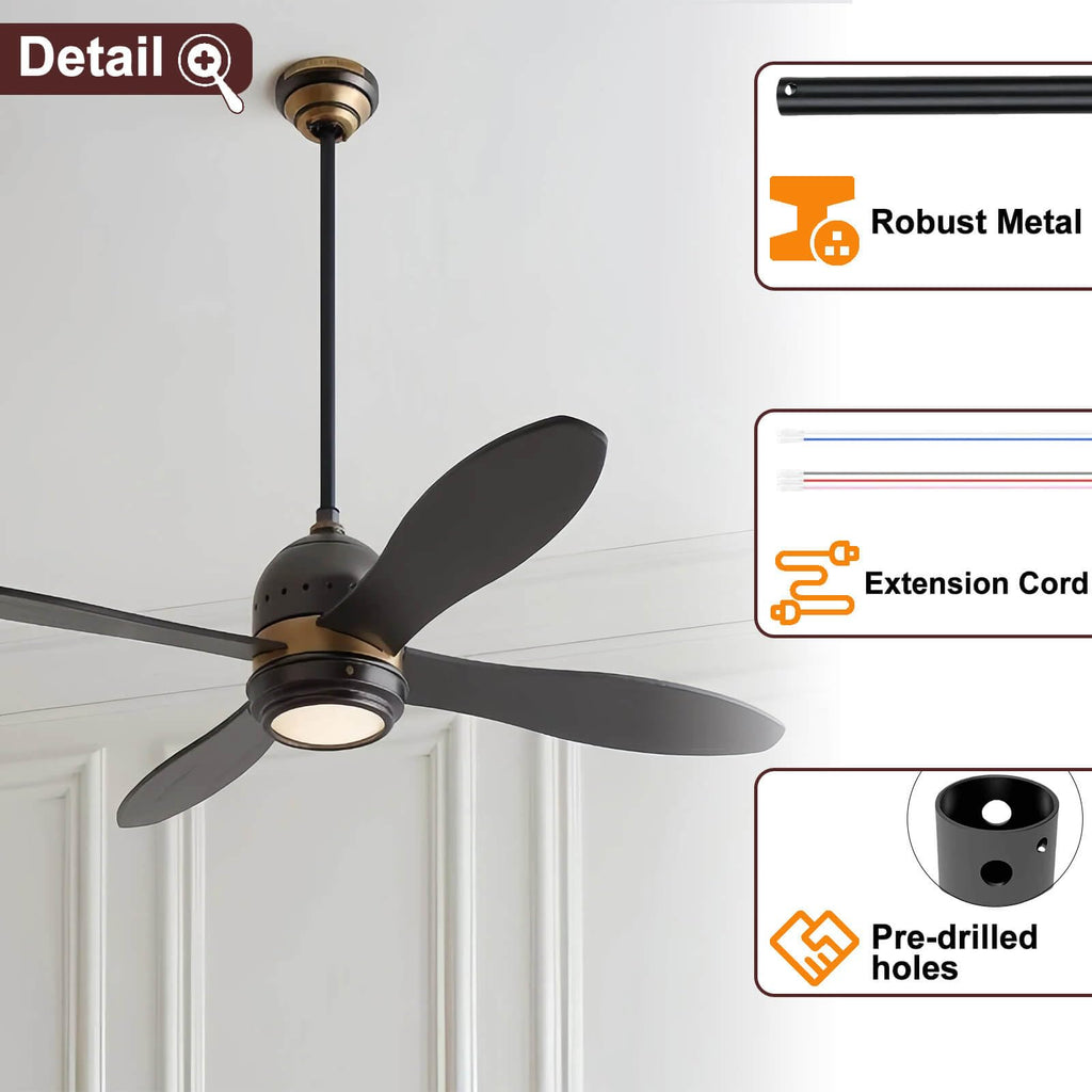 4 Inch Ceiling Fan Downrod, 1" Diameter Matte Black Ceiling Fan Extension Rod (No Threads) with 5 x 18-AWG Wires,Universal Down Rods for Ceiling Fans,Easy Installation